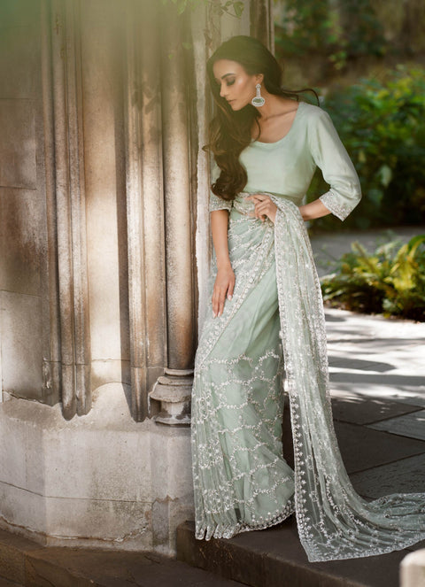 KIARA MINT GREEN CRYSTAL EMBELLISHED SAREE