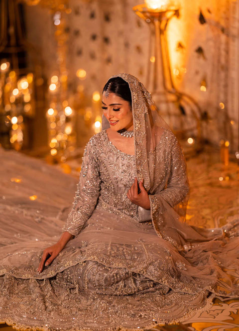 MAHNOOR LUXURY BRIDAL GOWN WITH LONG TRAIL