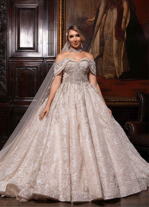 CHARLOTTE CHAMPAGNE BRIDAL GOWN WITH TRAIN