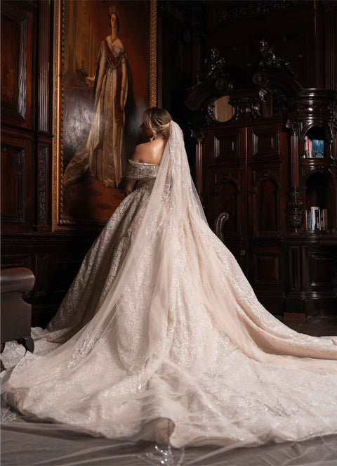 CHARLOTTE CHAMPAGNE BRIDAL GOWN WITH TRAIN