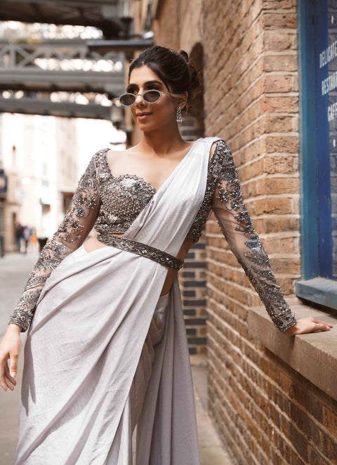 ZARA READYMADE PLITTED SAREE
