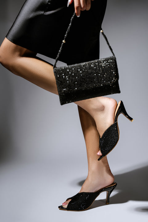 NOIR - Micro Rhinestone Clutch