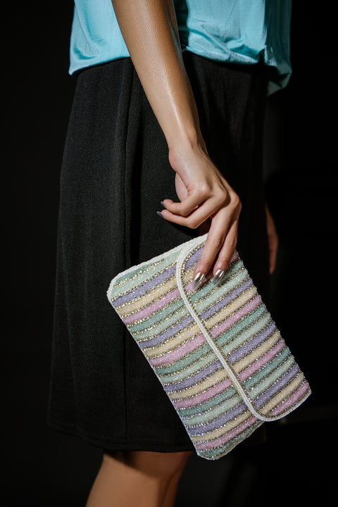 Aurora - Micro Rhinestone Stripe Clutch