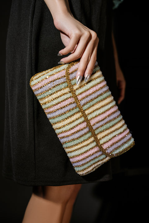 Aurora - Micro Rhinestone Stripe Clutch