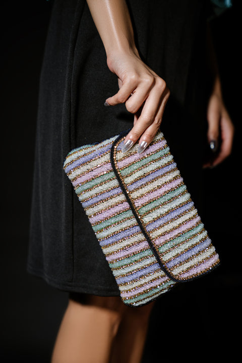 Aurora - Micro Rhinestone Stripe Clutch